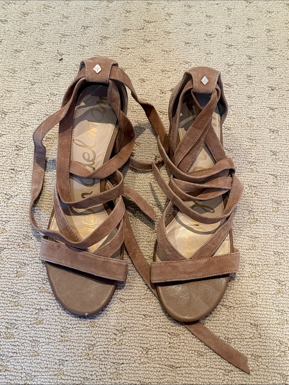 Sam Edelman Taupe Suede Lace-Up Sandals
